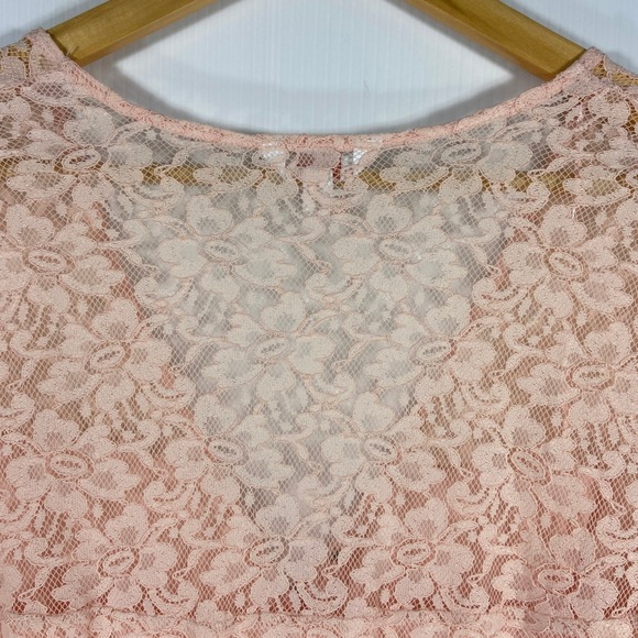 Candies Peachy Pink Lace Long Sleeve Short Romper Junior Womens Large‎ - Picture 10 of 10
